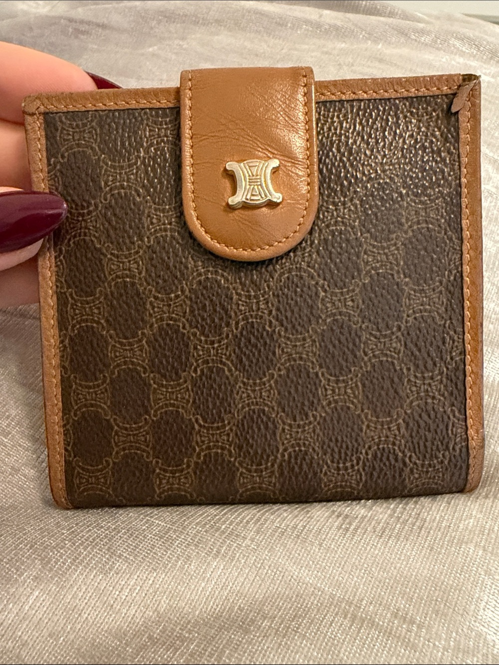 Celine Brown & Tan Triomphe Canvas Card Holder Wallet